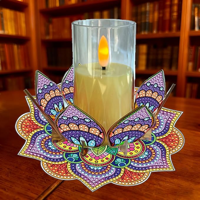 5D DIY Diamond Art Painting PVC Flower Candle Holders Tealight/Tea Light/Votive Candle Holder, for Table Centerpiece Home Décor Party Wedding Dinning-Flower-4