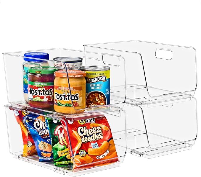 Sorbus Stackable Storage Bins Open Front - Pantry Bins for Storage and Organization for Kitchen - Clear Pantry Organizer Bins (Medium 4 Pack)