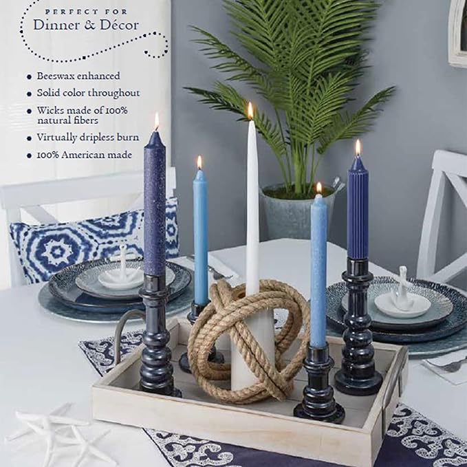 Root Candles Unscented Dinner Candles Premium Beeswax Blend Boxed Candle Set, 7-Inch, Abyss, 4-Count