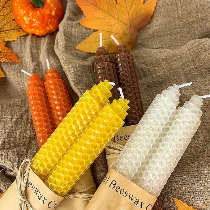 Lacaser Natural Beeswax Taper Candles Bulk Set, 9" Long Candlesticks, Dripless & Unscented, 4 Hour Burn Time, 12 Pack in White