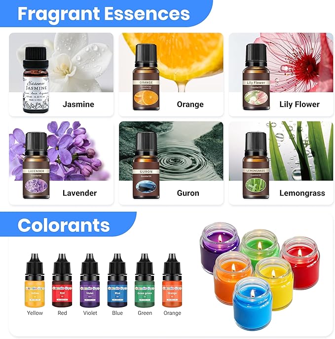 113Pcs Candle Making Kit for Adults, Complete Soy Wax Candle Making Supplies, 6 Glass Jars & 1 Special Stylish Jar, 6 Fragrance Oils, Molds, Wicks, 2 Pots–Beginner Friendly DIY Craft Kit for Women Men