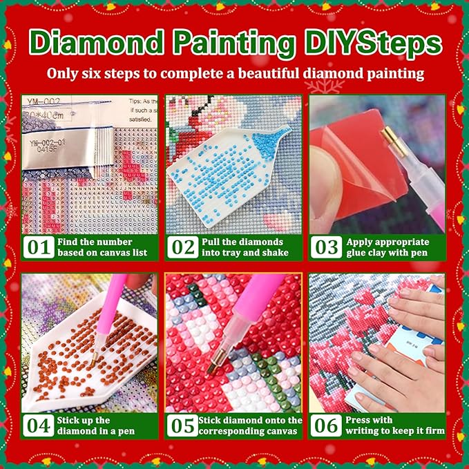 Reivworl Christmas Diamond Art Kits for Adults, Candle Diamond Painting Kits, Gem Art Kit for Gifts and Home Interior Decor 12x16 Inch