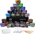 Luxetins 24 Pack Empty Candle Tins, 24 Designs Metal Tins,Candle Containers with Lids,Bulk Candle Jars,Wicks, Stickers, Wicks Holder for DIY Candle Crafting Small Businesses(4OZ×24PCS)