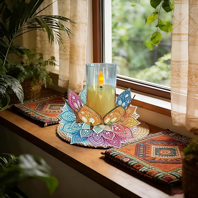 5D DIY Diamond Art Painting PVC Flower Candle Holders Tealight/Tea Light/Votive Candle Holder, for Table Centerpiece Home Décor Party Wedding Dinning-Flower-3