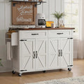 Amposei Farmhouse Rolling Kitchen Island with Power Outlet, Drop Leaf Breakfast Bar, Wooden Mobile Storage Island Cart on Wheels with Drawers, Spice Rack for Kitchen Dining Room (Retro White)
