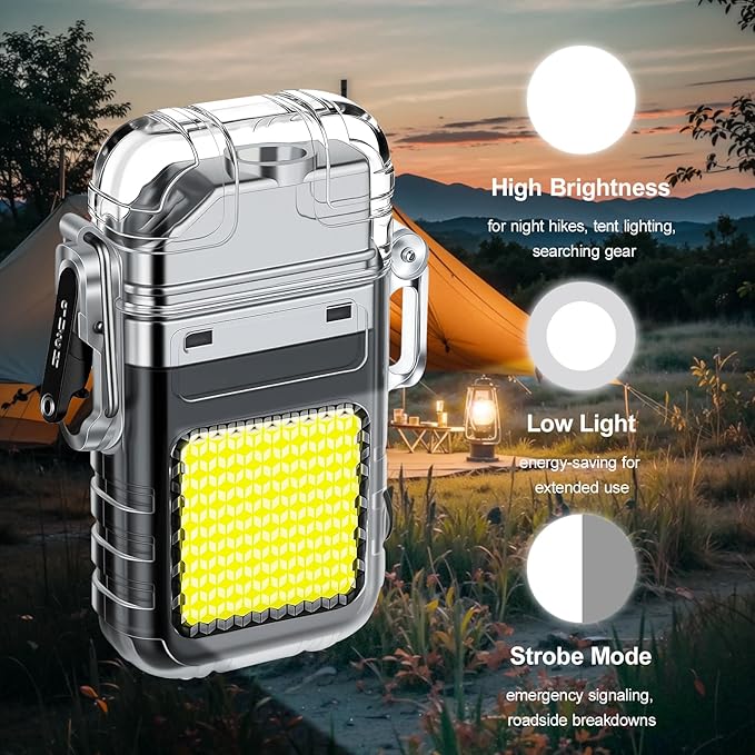 2 Pack Waterproof Lighter of 3 Modes Windproof Flashlight, Dual Arc Plasma Lighter, Flameless, Electric USB Rechargeable for Camping, Hiking, Outdoor Survival Gifts for Men