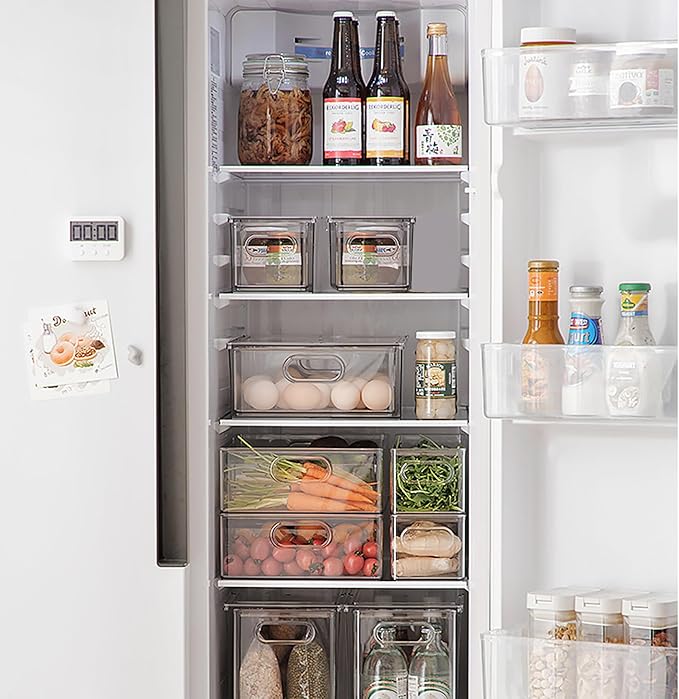 bealy 2 Pack Fridge Organizers and Storage with Pull out Drawer, Stackable Storage Drawer, Clear Refrigerator Organizers, BPA-Free for Freezer Kitchen Cabinet Pantry, 3.14QT