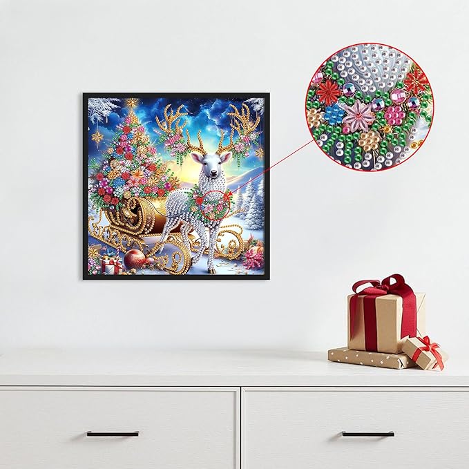 antor Christmas Deer Diamond Art Painting Kits for Adults, Christmas Tree 5D Special Shape Diamond Art Kits, Crystal Rhinestones Diamond Painting for Home Wall Decoration Gift 12×12 inch