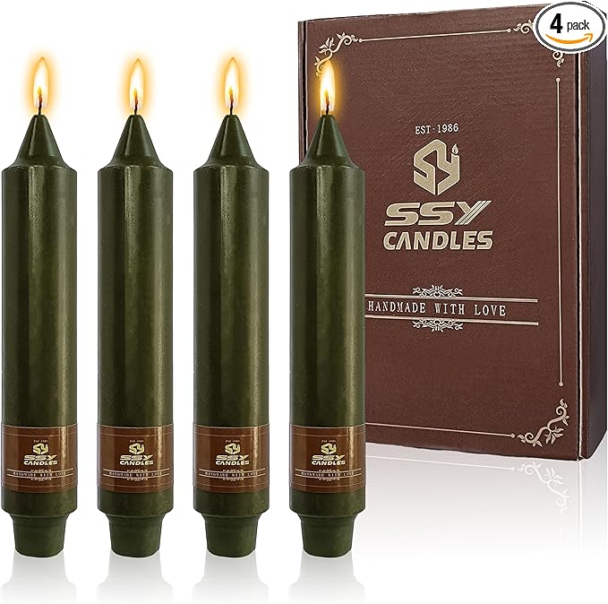 Olive Candles 4 PCS Taper Candle Unscented Tapered 7 inch Smokeless Candlesticks Candles Sticks Gift Idea Table Decor Housewarming Dinner