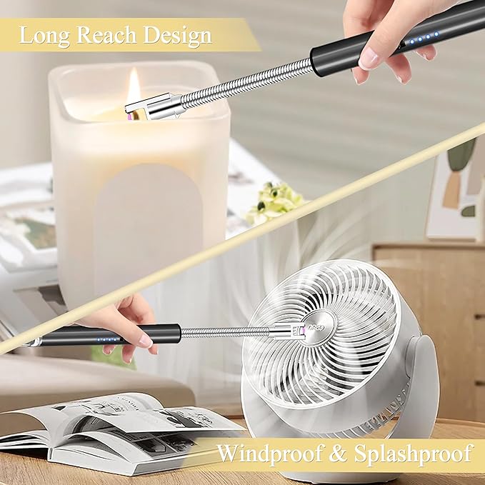 Electric Lighter, Candle Lighter Flameless Windproof with 360° Flexible Neck & LED Power Display, Type C Arc Rechargeable Lighters for BBQ, Camping, Cooking, Gift for Christmas, Thanksgiving, Birthday
