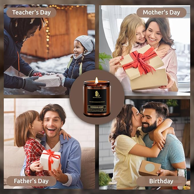 Scented Candles for Men, Moroccan Amber Candle for Home, Soy Wax Candles Gift for Birthday Father's Day Thanksgiving Day Anniversary