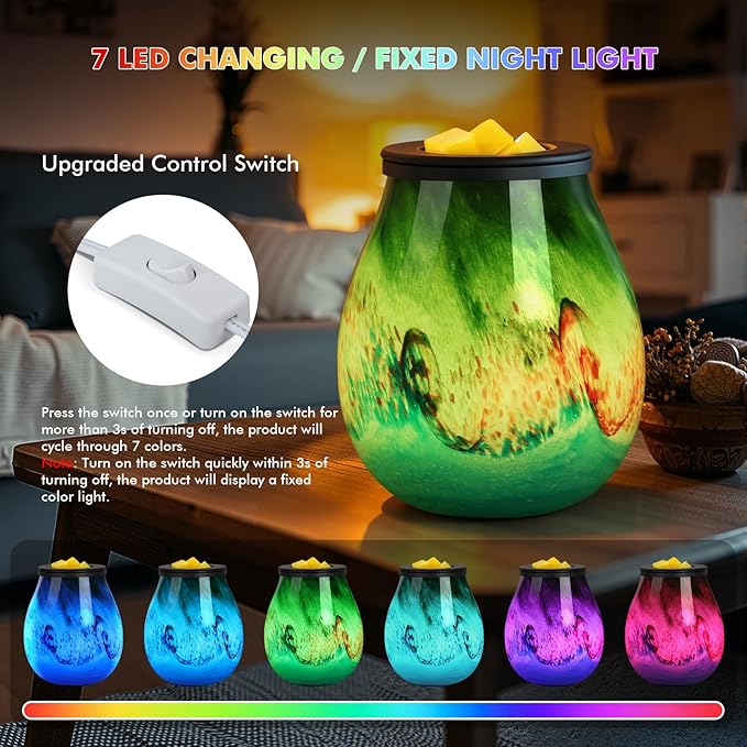 Wax Melts Warmer Candle Warmer - Art Glass Wax Warmer for Scented Wax, Electric Wax Warmer with Removable Silicone Dish Fragrance Wax Melter Wax Burner for Home and Office Decor & Gifts for Women