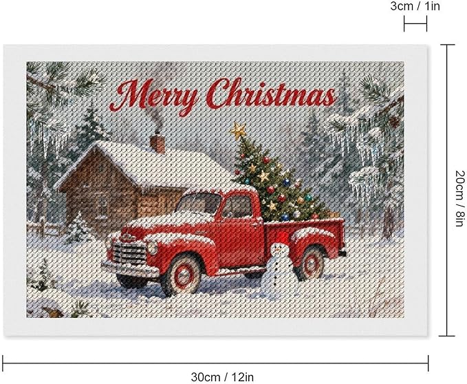 AIVKIEJK Diamond Painting Kits for Adults - Christmas Red Truck with Snowman, Snowy Cabin & Tree Painting DIY 5D Full Drill Diamond Dots Paintings with Diamonds Gem Art and Crafts Home Decor 8"x12"