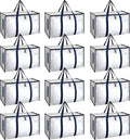 HealSmart 12 Pack Large Moving Bags with Zippers & Handles, Moving Supplies with lids, Heavy Duty Totes for Space Saving, Fold Flat, Moving and Storing, Clear