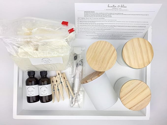 Minimal & Modern DIY Coconut Wax Blend Candlemaking Kit by Banter & Bliss Candle Co. - Makes Four 7 oz. Candles - Make More Kit (32 pieces)