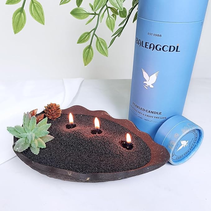 Monsoon Wood Pearled Candle – 18 oz/1.1 lb Sandalwood Scented Sand Candles with 30 Wicks | Refillable Black Wax Long-Lasting Powder 120 Hours Clean Burning for DIY Gifts