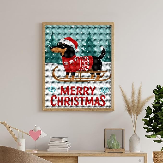 AIVKIEJK Diamond Painting Kits for Adults - Merry Christmas Dachshund Painting DIY 5D Full Drill Diamond Dots Paintings with Diamonds Gem Art and Crafts Home Decor 16"x20"
