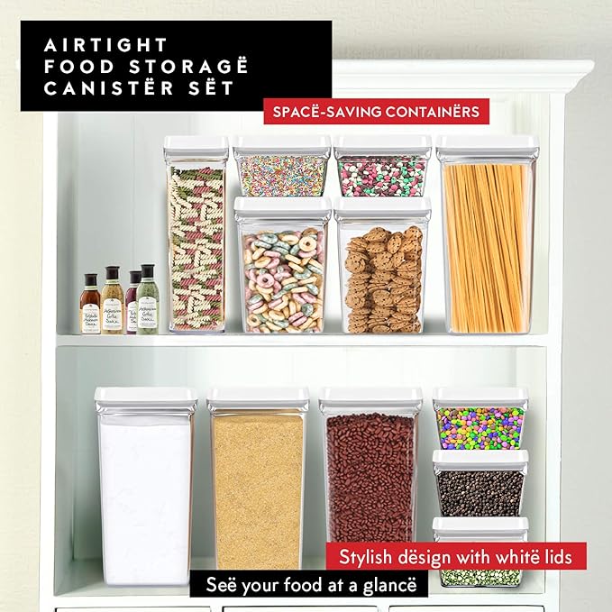 DWËLLZA KITCHEN Large Airtight Food Storage Containers with White Lids (3.8L, 0.8L) - Clear Plastic Bulk Food Pantry & Kitchen Storage Containers for Flour, Sugar 4 Pc BPA-Free, Keeps Fresh & Dry