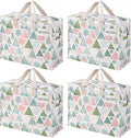 VENO 4 Pack Heavy Duty Moving Bags, Storage Bags, Packing Supplies, Top Zipper, Storage Totes for Camping, Clothes, Bedding, Comforters, Pillows, Christmas Pattern (13 Gallon, Pastel Forest, 4 Pack)