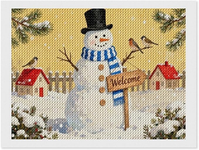 AIVKIEJK Diamond Painting Kits for Adults - Christmas Welcome Snowman Winter Christmas Painting DIY 5D Full Drill Diamond Dots Paintings with Diamonds Gem Art and Crafts Home Decor 12"x16"