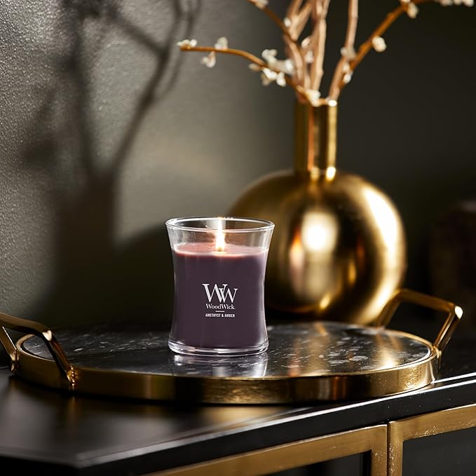 WoodWick Amethyst & Amber Gifts for Women and Men, 9.7 oz Medium Hourglass Candle with Crackling Wick