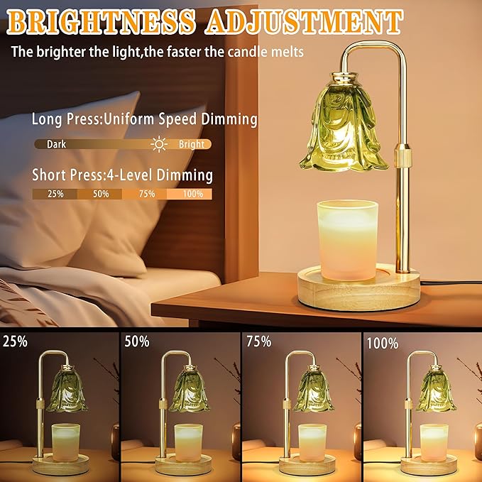 Candle Warmer Lamp with Timer Dimmer, Adjustable Height Green Tulip Candle Wax Warmer, Christmas Birthday Gift for Mom Women, House Warming Gifts for New Home Bedroom Decor,Flower Green
