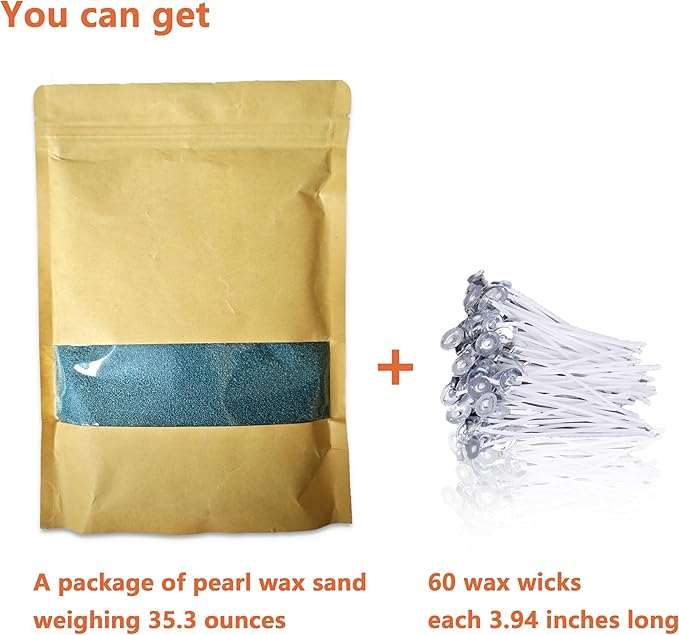 DRMAISON Pearled Candle Wax Sand DIY Kit - 35.3 oz, Peacock Blue, Non-Toxic&Smoke-Free, Refillable with 60 Wicks, Long-Lasting Flame, Highly Customizable for Wedding, Party&Holiday Decor