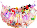 Jumbo Toy Hammock for Stuffed Animal Net Boho Macrame Toy Hammock with Led Light Stuffed Animal Storage Ideas Plush Toy Display Squishmallow Holder Net-Pink