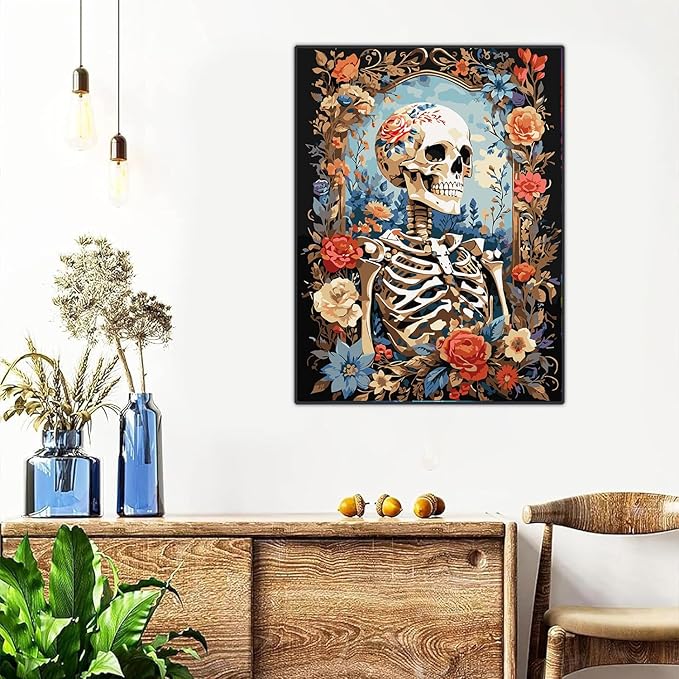 Meothan Paint by Numbers Kits for Adults, Skull Paint by Number for Adults Beginners, Flowers Paint by Numbers Kits on Canvas with Framed and Easel for Home Wall Decor 11.8x15.7inch (30x40cm)