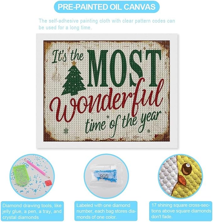 Diamond Painting Kits for Adults - Humorous Quote & Christmas Tree Most Wonderful Time of The Year Painting DIY 5D Full Drill Diamond Dots Paintings with Diamonds Gem Art And Crafts Home Decor 16"x20"