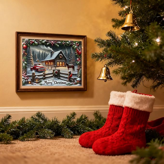 VIGEGU Christmas Diamond Art Kits for Adult,Winter Snow Scene Diamond Painting for Beginnger, Truck 5D DIY Full Drill Rhinestone Diamond Dots Gem Painting Home Wall Decor 16x12 in