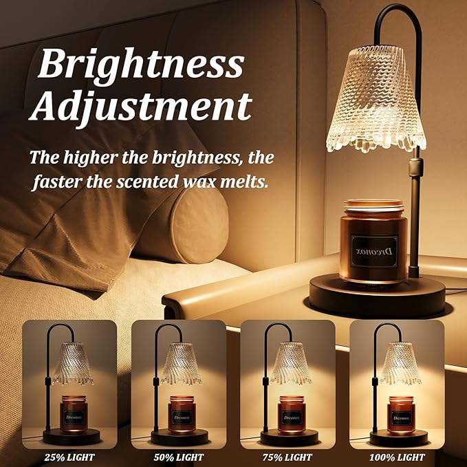 Candle Warmer Lamp with Timer Dimmable, Adjustable Height Wax Melt Warmer for Jar Candles, Birthday Gifts for Women, House Warming Gifts New Home Decor with 2 Bulbs, Black