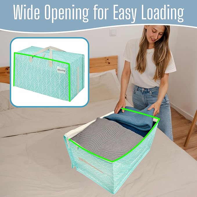 VENO 2 Pack Extra Large Heavy Duty Moving Bags with Wide Opening & Reinforced Handles, Reusable Storage Tote Bags with Strong Zippers for Clothes, College Dorm Essentials & Moving Supplies