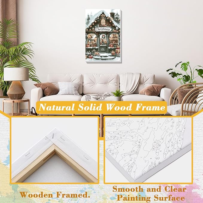 Skyboda Christmas Shop Paint by Numbers Kit for Adults Beginners with Frame, Christmas Adult Paint by Number Kits on Canvas, Easy DIY Oil Painting Kits for Home Decor, 8x12in