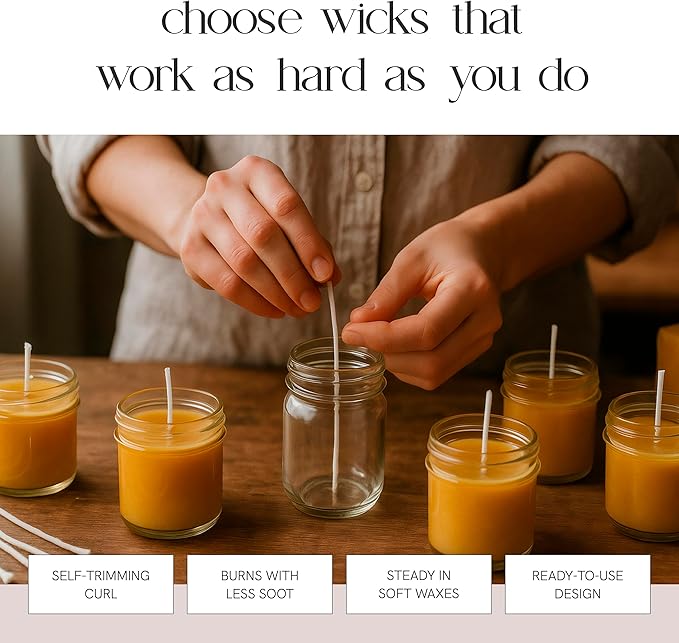6" Eco Candle Making Wicks, Self-Trimming Design, Coreless Cotton Wicks for Candle Making, Ideal for DIY, Ideal for Low Melt-Point Waxes, Size ECO-8, Pack of 100