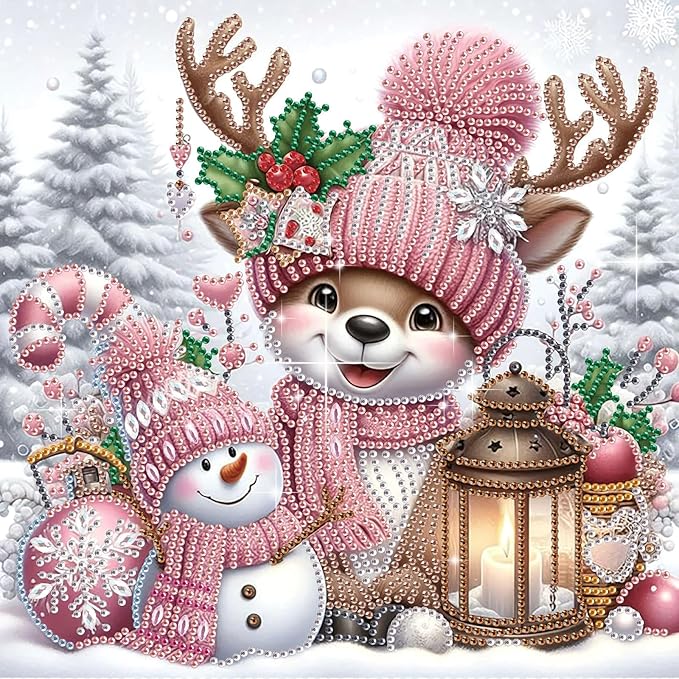 antor Christmas Diamond Painting Kit, 5D Special Shape Diamond Art for Adults, Cute Reindeer Snowman DIY Crystal Rhinestones Diamond Painting, Holiday Wall Decor, Winter Home Decoration