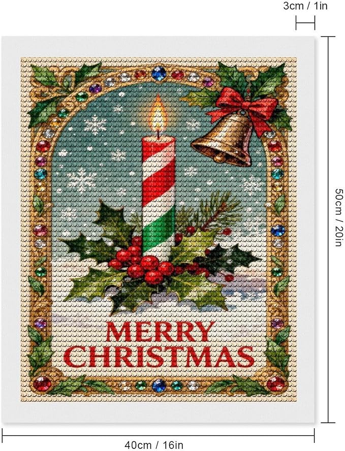 AIVKIEJK Diamond Painting Kits for Adults - Merry Christmas Candle & Holly Accents Painting DIY 5D Full Drill Diamond Dots Paintings with Diamonds Gem Art and Crafts Home Decor 16"x20"