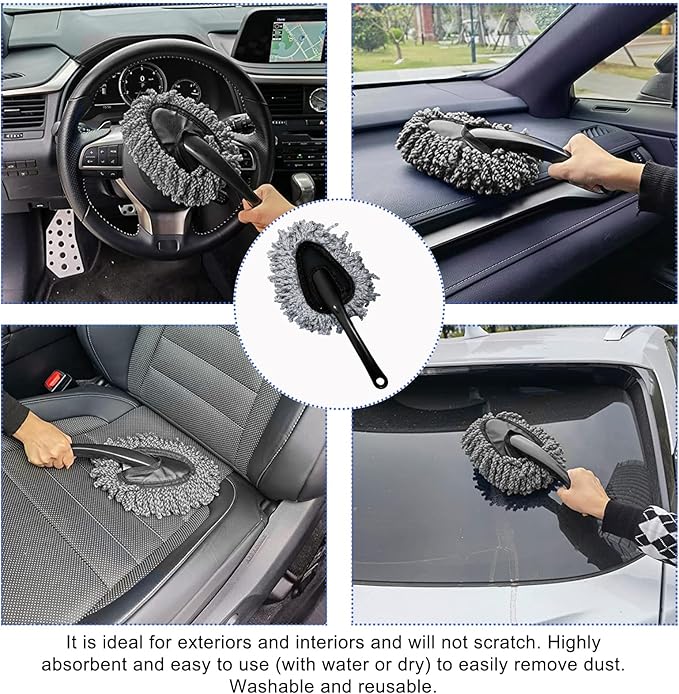 2 PCS Microfiber Car Duster, Scratch Free Auto Exterior Interior Large Dusting Cleaning Brush, Multipurpose Vehicle Dust Cleaner with Extendable Handle, Car Accessories (Gray)