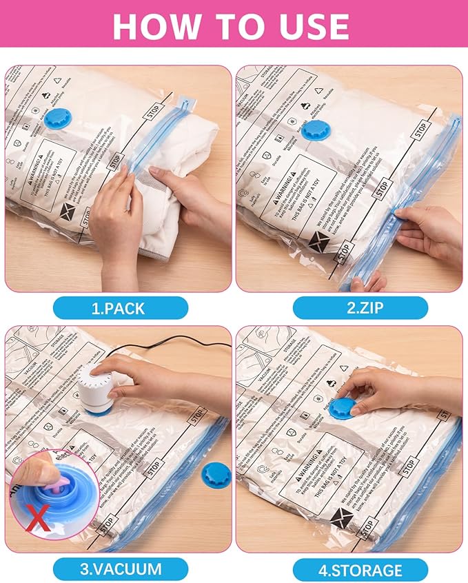 Colemoly Vacuum Storage Bags with Electric Air Pump 12 Pack Space Saver Vacuum Seal Bags for Clothing, Travel Essentials, Storage and Organization, Moving Supplies(4 Jumbo/ 4 Large/ 4 Medium)