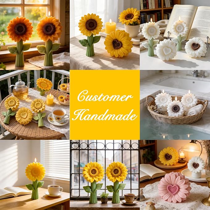 2PCS Sunflower Candle Molds 3D Sunflower Bouquet Mold for Candle Making Mold DIY Handmade Soaps, Candle Gifts,Resin Crafts,Ice Cubes,Chocolate and Home Decorations Valentine's Day Gift
