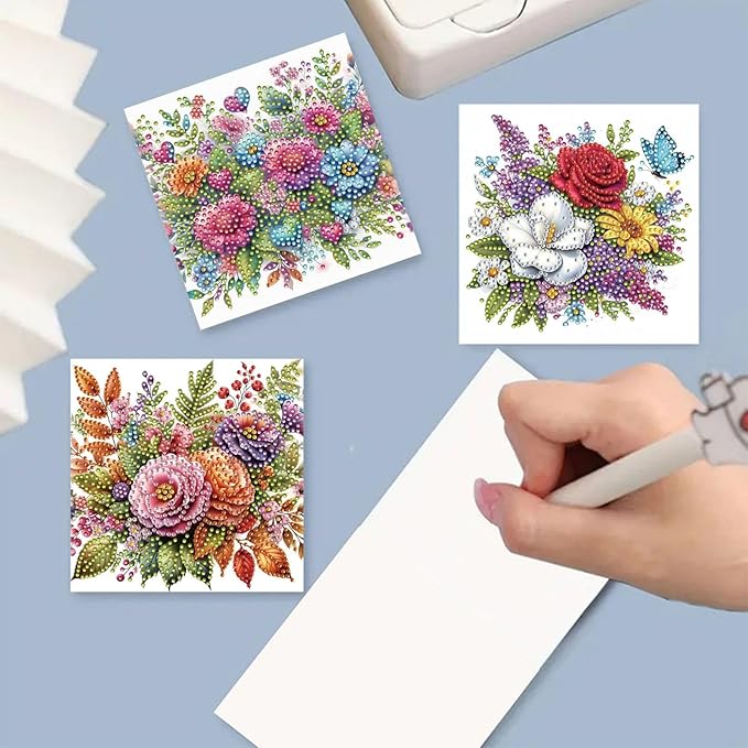 DoxQcs 5D Diamond Art Painting Greeting Cards Kit, DIY Cards for Blessings Congratulations Gifts, Greeting Card Set for Birthday Thanksgiving Day Christmas Halloween-Bouquet-2
