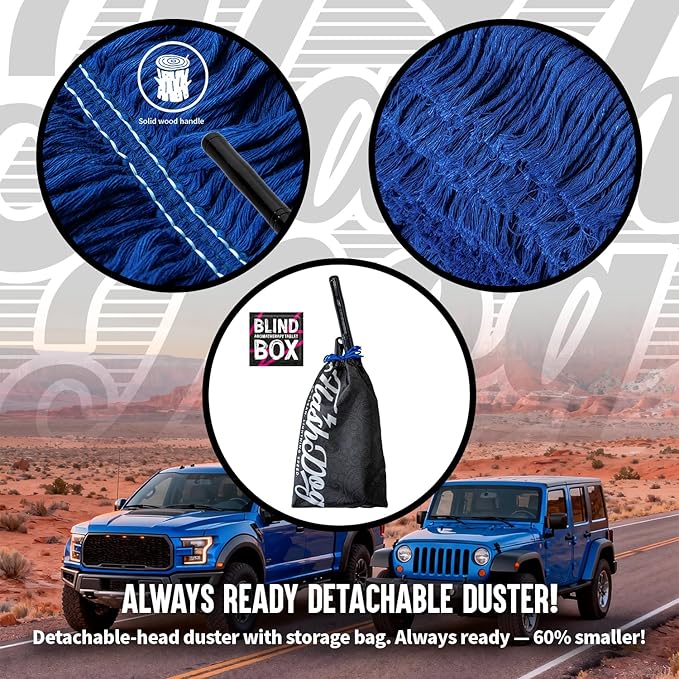 Flash Dog Car Duster Exterior Scratch Free, Waterless Cleaning Brush for Car Truck RV Boat, Gifts for Men Women, Storage Bag & Air Freshener - Wooden Handle Wax Cotton Duster