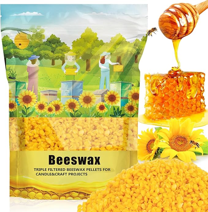CARGEN Yellow Beeswax Pellets- 430g (0.95lb) Beeswax Pellets Triple-Filtered Natural Bees Wax Cosmetic Grade Bee Wax for DIY Candles Skin Care Lip Balm Soap