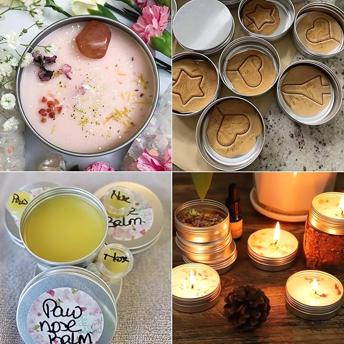 200ml Aluminum Tin Jar, Refillable Makeup Container 200g Gold Screw-up Lid Small Round Cans 7oz for Cosmetics, Lip Balm, Cream, Toner, Eyeshadow, Candle, Tea, Beads, Nails, 4 Pack Travel Tins