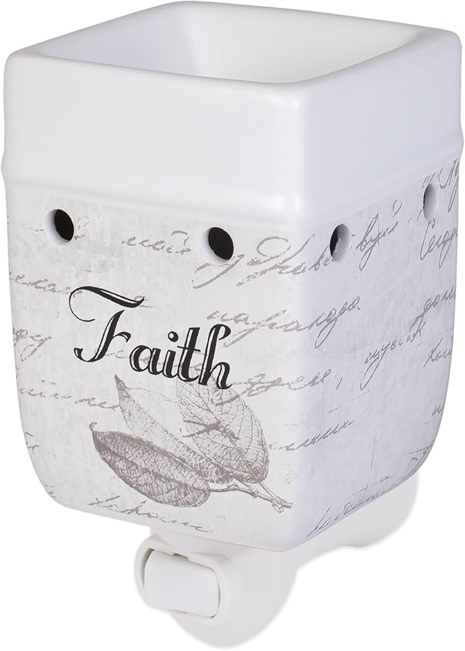 Elanze Designs Dream Bigger Actions Louder Faith Stronger Grey Leaves White Ceramic Stone Plug-in Warmer
