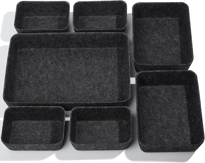 HNYYZL Desk Drawer Organizer,7 Pack Felt Drawer Organizer Shallow Drawer Organizers Felt Storage Bins,Desk organizer trays (Gray)