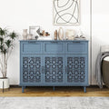 Blue 3 Doors 3 Drawers Buffet Sideboard Cabinet - Accent Cabinet with Adjustable Shelves，47 Inch Wide Wood Storage Cabinets for Dining Room,Living Room and Kitchen