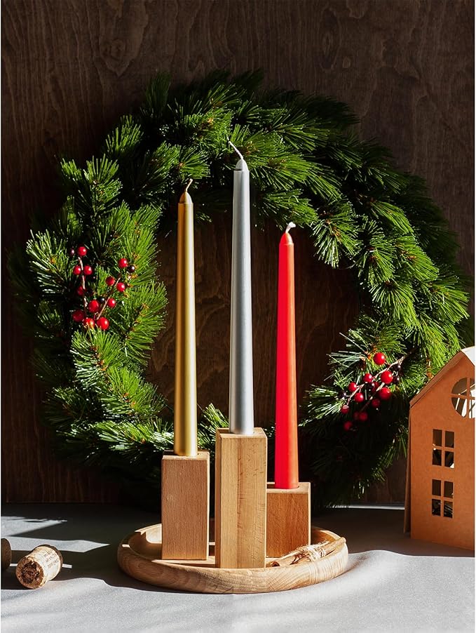 CANDWAX 8 inch Silver Taper Candles - Set of 4 Dripless Long Burning Fragrance-Free Candlesticks