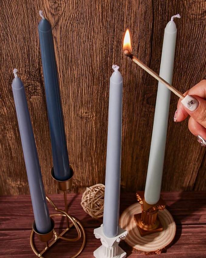 12-Inch Taper Candles 4 Pack - Tapered Candlesticks - Smokeless, Unscented, Long Burning - Hand Poured, Colored for Home Decor Wedding, Dinner - Blue