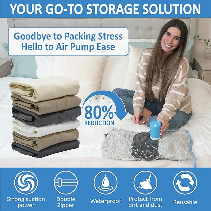 Cozy Essential Travel Vacuum Storage Bags with Rechargeable Cordless USB Pump, Space Saver Bags for Luggage, Suitcase, Carry-On, for Clothes, Blankets, Bedding & Seasonal Storage,10 Combo